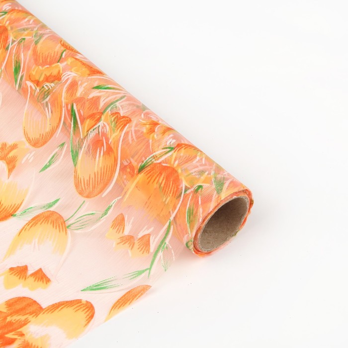 Органза "Тюльпаны", персиковый, 0,48 х 4,5 м