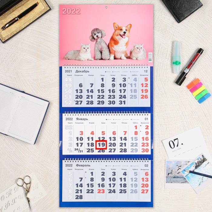 

Календарь квартальный трио "Собаки и кошки 2022 - 2" 31 х 69 см