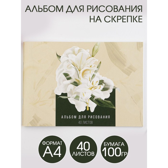 

Альбом для рисования А4 на скрепках, 40 листов «Лилии» (мелованный картон 200 гр бумага 100 гр)