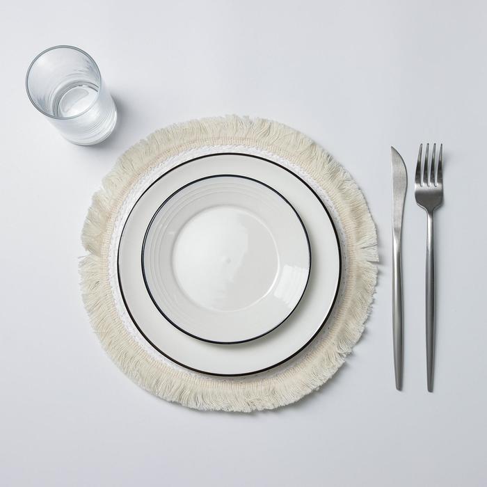 Салфетка сервировочная на стол Доляна «Бахрома», d=25 см, цвет бежево-серый