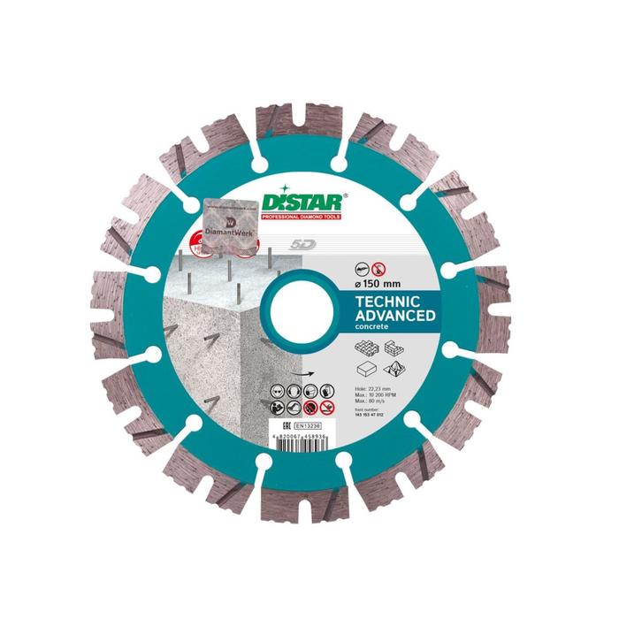 фото Круг алмазный отрезной distar technic, сегментный, универсальный, сухой рез, 150 x 22 мм