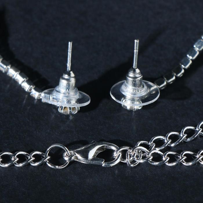 Набор 2 предмета: серьги, колье "Листопад" капли, одна нить, цвет белый в серебре
