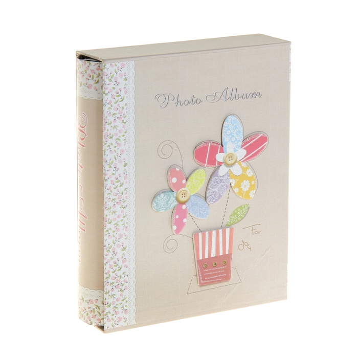 Фотоальбом на 200 фото 10х15 см "Цветочки в ярких горшочках" в коробке, МИКС