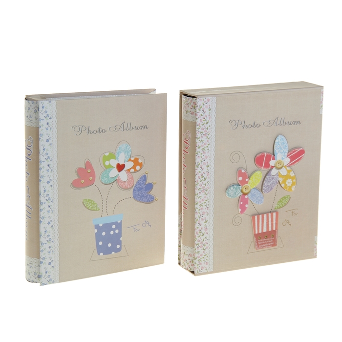 Фотоальбом на 200 фото 10х15 см "Цветочки в ярких горшочках" в коробке, МИКС