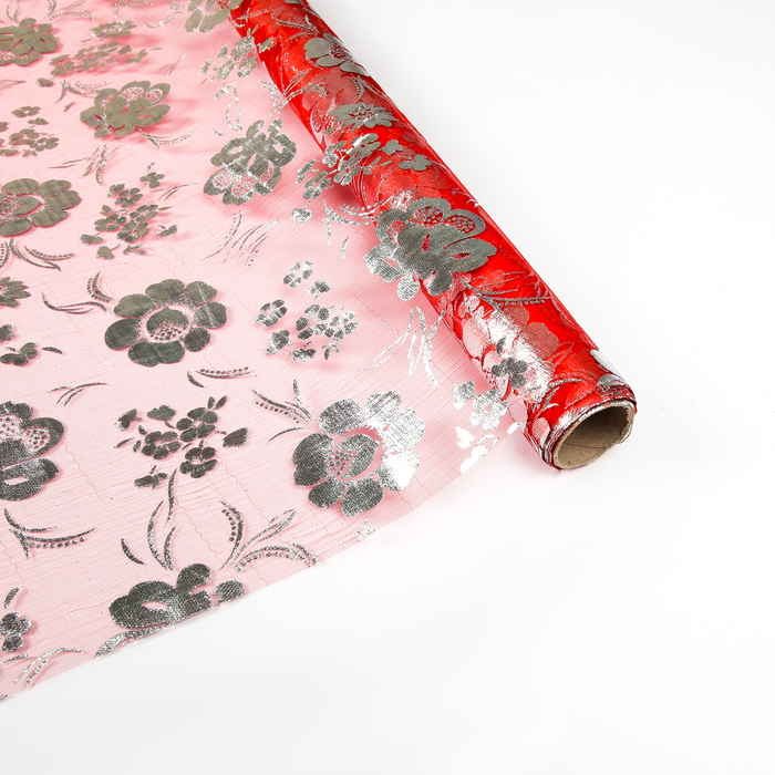 Органза "Цветочная полянка", цвет красный