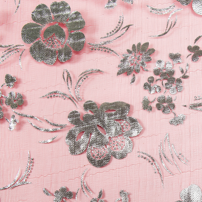 Органза "Цветочная полянка", цвет красный