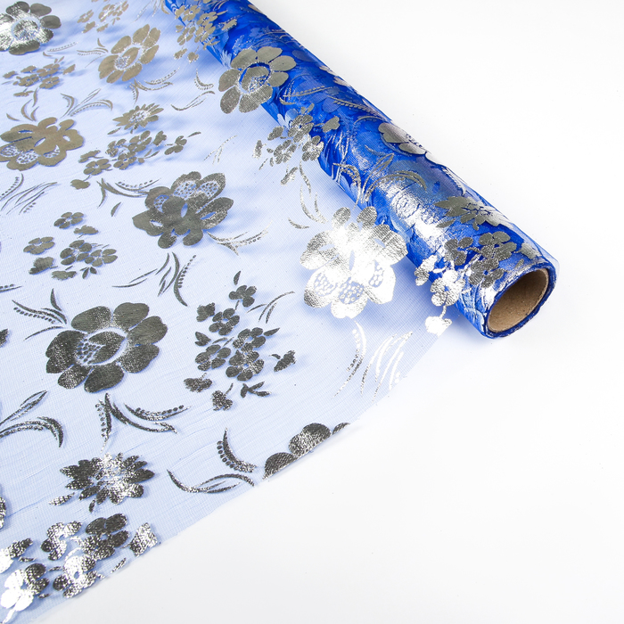 Органза "Цветочная полянка", цвет синий