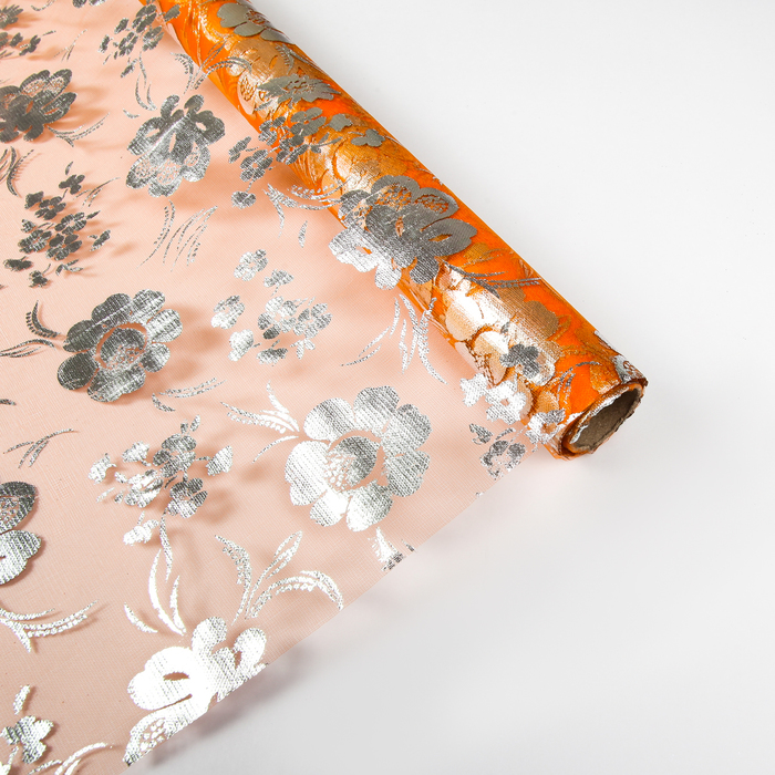 Органза "Цветочная полянка", цвет оранжевый