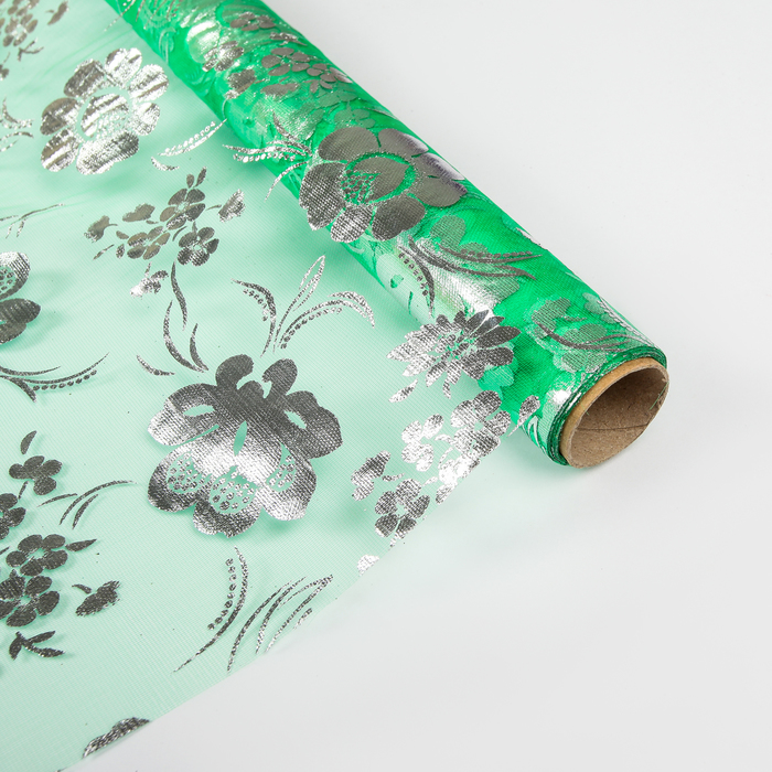 Органза "Цветочная полянка", цвет ярко-зеленый