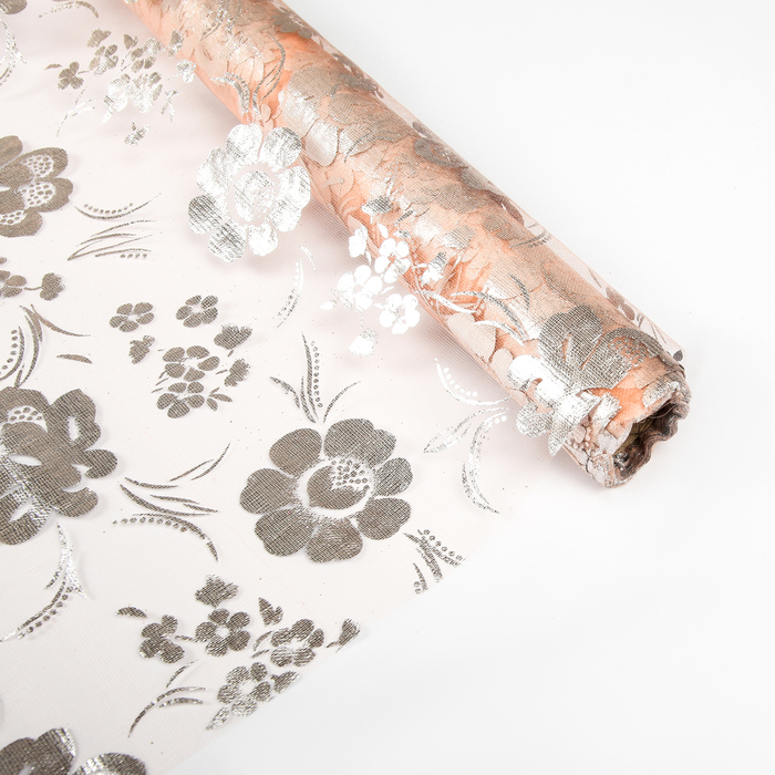 Органза "Цветочная полянка", цвет бежевый