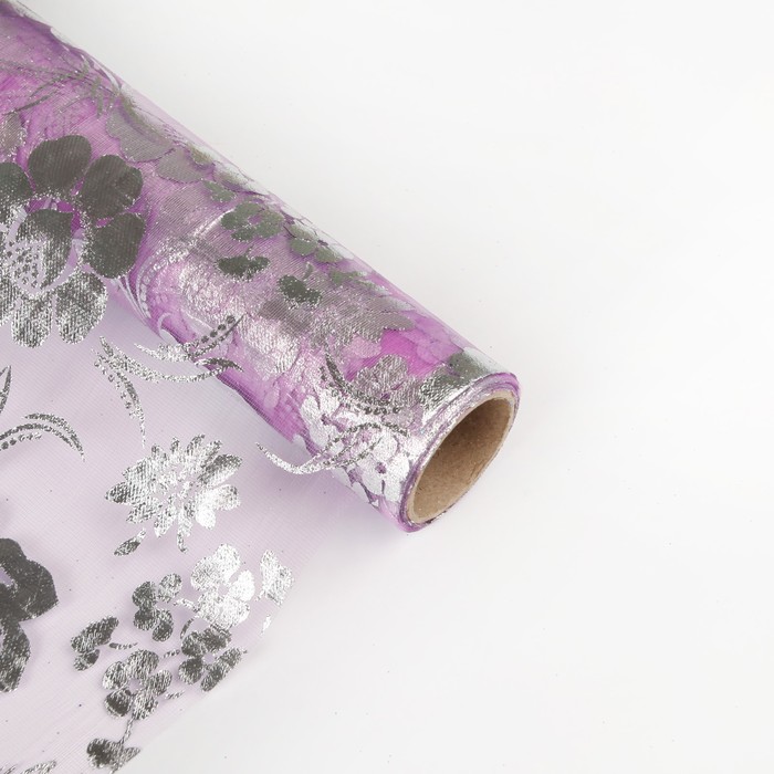 Органза "Цветочная полянка", цвет сиреневый