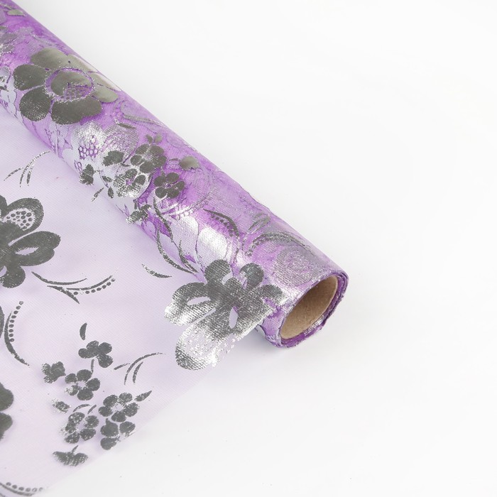 Органза "Цветочная полянка", цвет фиолетовый