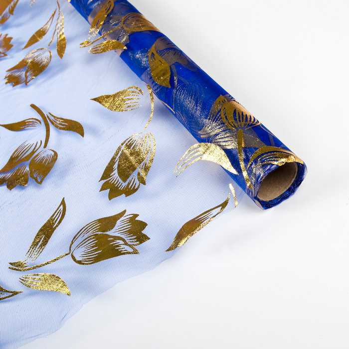 Органза "Золотые тюльпаны", цвет синий