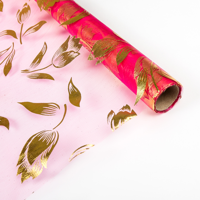 Органза "Золотые тюльпаны", цвет ярко-розовый