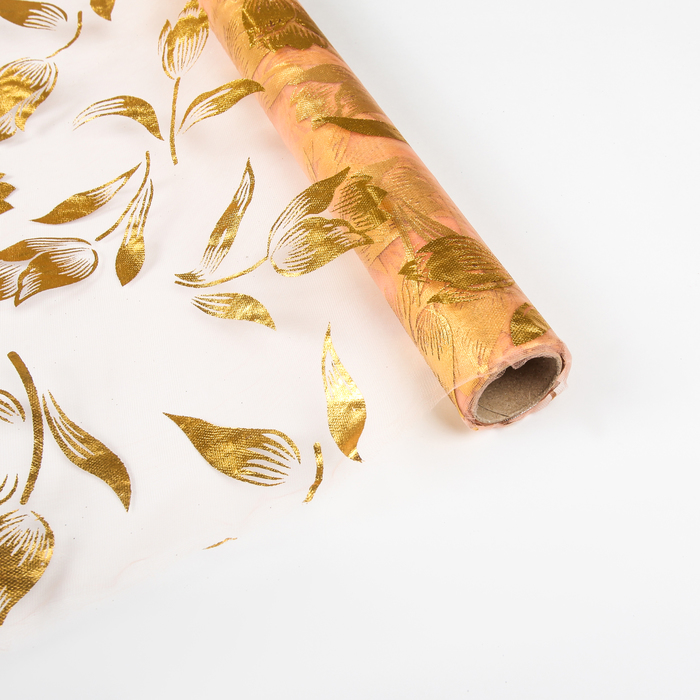 Органза "Золотые тюльпаны", цвет бежевый