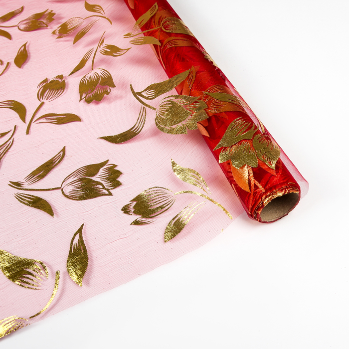 Органза "Золотые тюльпаны", цвет бордовый