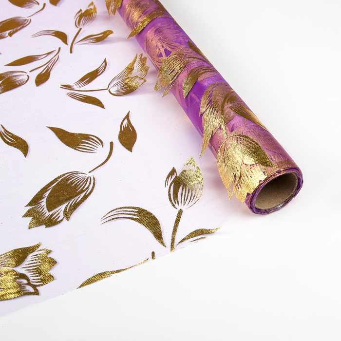 Органза "Золотые тюльпаны", цвет фиолетовый