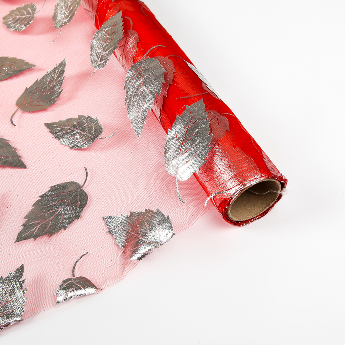 Органза "Листья", цвет красный