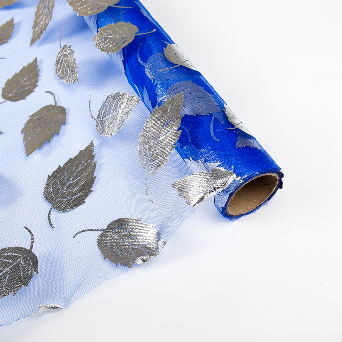 Органза "Листья", цвет синий