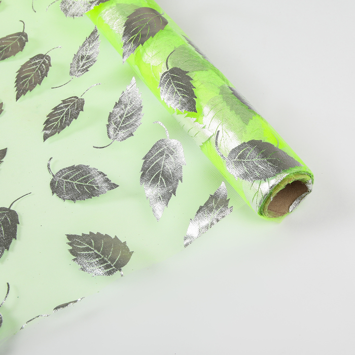 Органза "Листья", цвет светло-зеленый