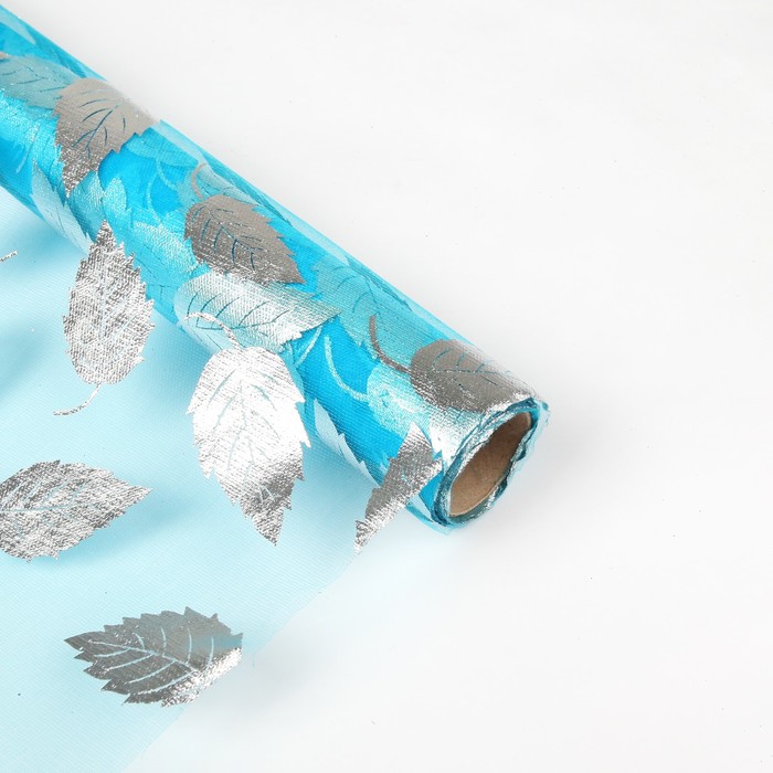 Органза "Листья", цвет бирюзовый