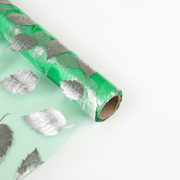 Органза "Листья", цвет ярко-зеленый