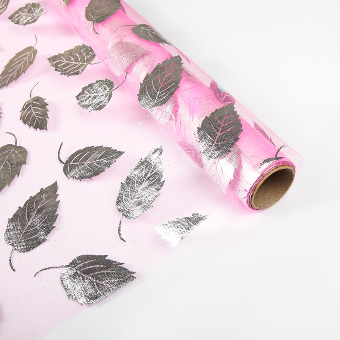 Органза "Листья", цвет светло-розовый