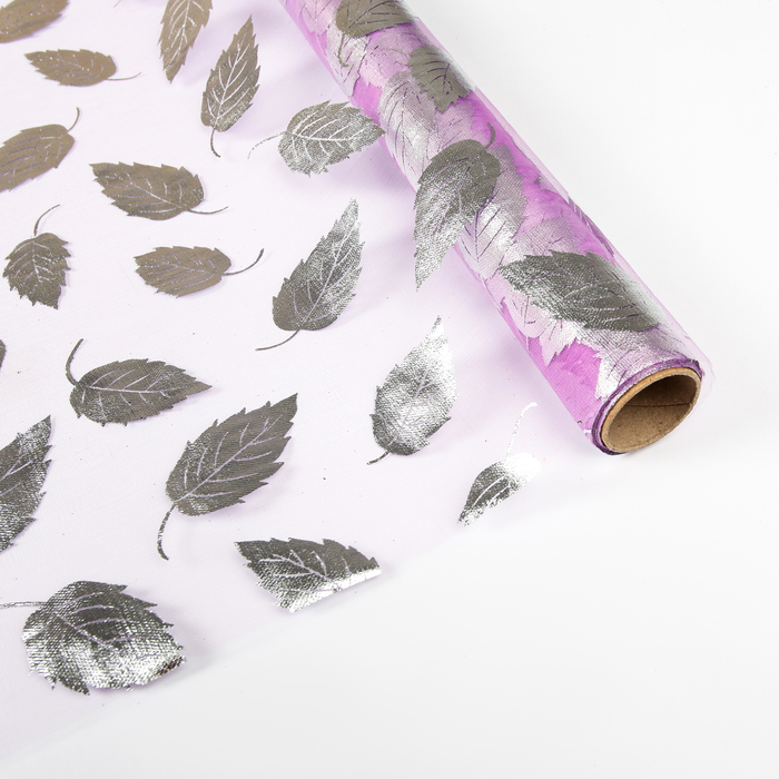 Органза "Листья", цвет сиреневый