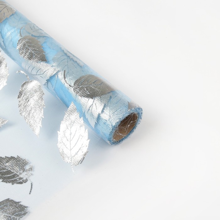 Органза "Листья", цвет голубой