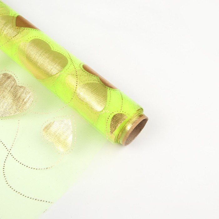 Органза "Парад сердец", светло-зеленый, 0,48 х 4,5 м