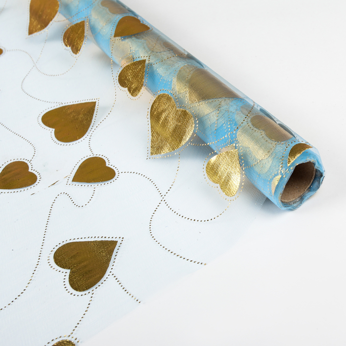 Органза "Парад сердец", голубой, 0,48 х 4,5 м