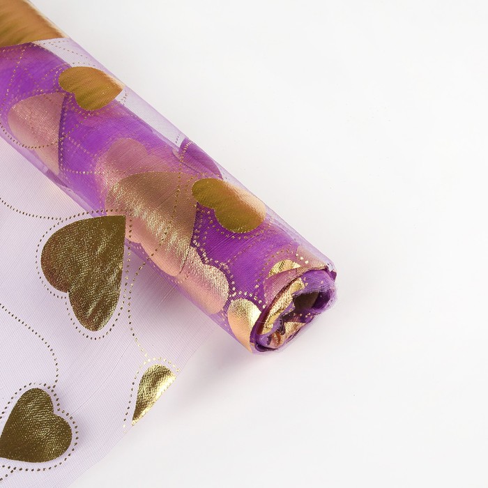 Органза "Парад сердец", фиолетовый, 0,48 х 4,5 м