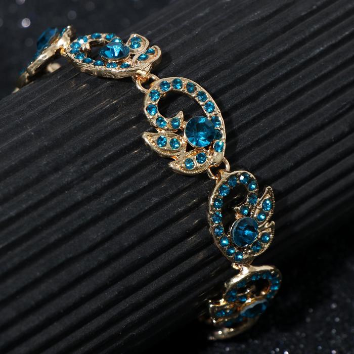 

Браслет со стразами "Цветущая ветвь" лепестки, цвет бирюзовый в золоте