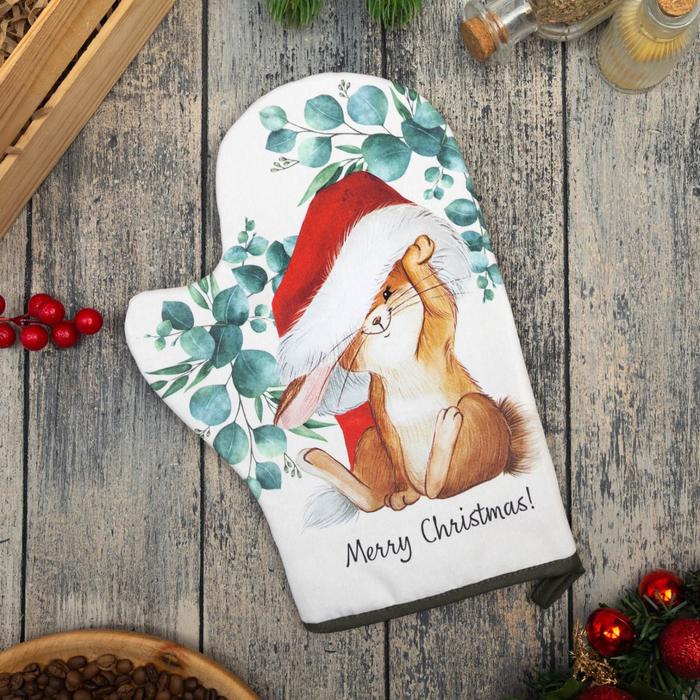

Варежка-прихватка "Сhristmas bunny" 20х28см,саржа, 100% х/л, ватин 250г/м2