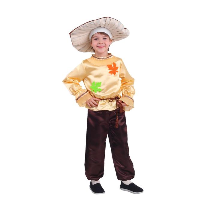 фото Костюм "белый гриб", рубашка, брюки, шапка, размер 134-68 пуговка
