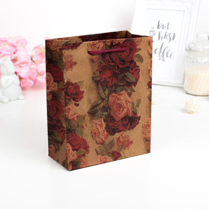 Пакет крафт "Розы", 15 х 6 х 20 см