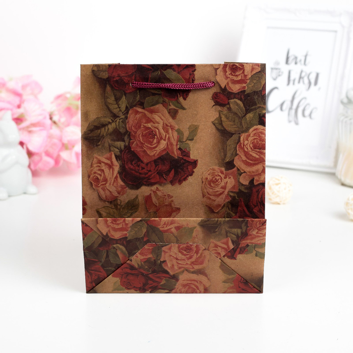 Пакет крафт "Розы", 15 х 6 х 20 см