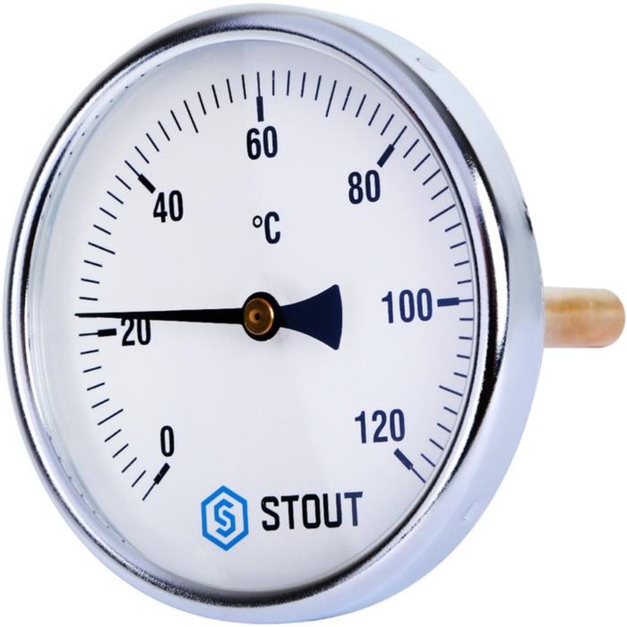 фото Термометр stout sim-0001-101015, биметаллический, с погружной гильзой 100 мм 1/2", dn 100 мм 74873