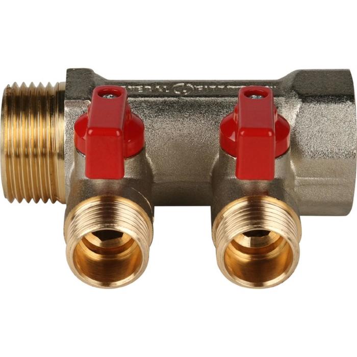 

Коллектор STOUT SMB 6200 011202, с шаровыми кранами, 1", 2 выхода, 1/2", красные ручки