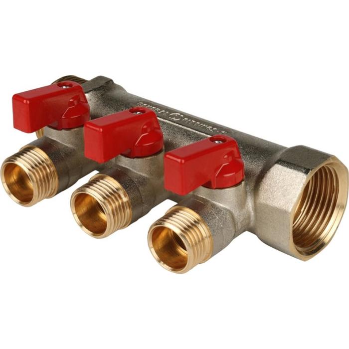 

Коллектор STOUT SMB 6200 011203, с шаровыми кранами, 1", 3 выхода, 1/2", красные ручки