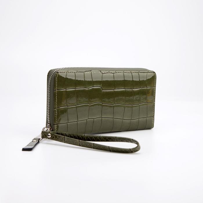 

Кошелёк на молнии, с ручкой, цвет оливковый