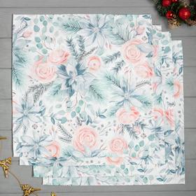 

Набор новогодних салфеток Этель "Christmas flowers" 46х46 см - 4шт., 100%хл, саржа 190 г/м2