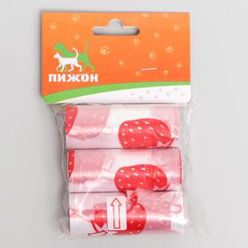 Пакеты для уборки за собаками с печатью (3 рулона по 15 пакетов 29х21 см), белые Ош