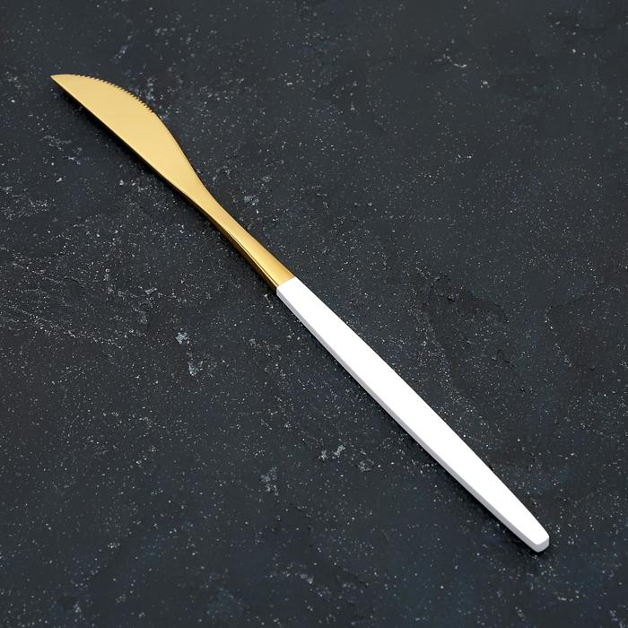 фото Нож столовый 22 см magistro "блинк" цвет золото, белая ручка, на подвесе