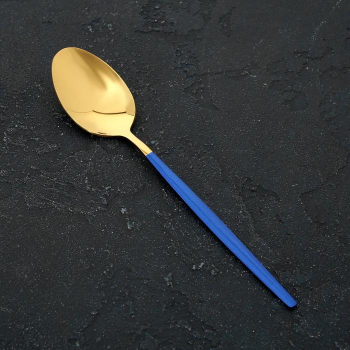 фото Ложка столовая 22х4 magistro "блинк" цвет золото, синяя ручка, на подвесе