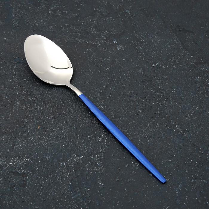 фото Ложка столовая 22х4 magistro "блинк" цвет серебро, синяя ручка, на подвесе
