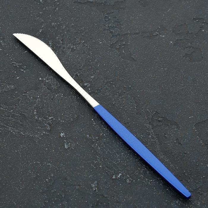 фото Нож столовый 22 см magistro "блинк" цвет серебро, синяя ручка, на подвесе