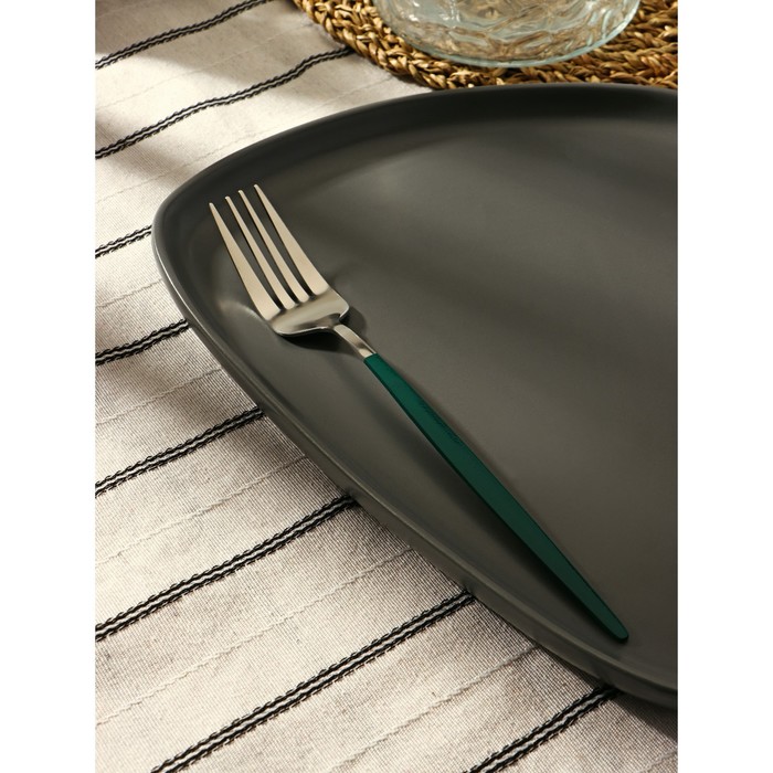 фото Вилка столовая 21,5х3 magistro "блинк" цвет серебро, зеленая ручка, на подвесе