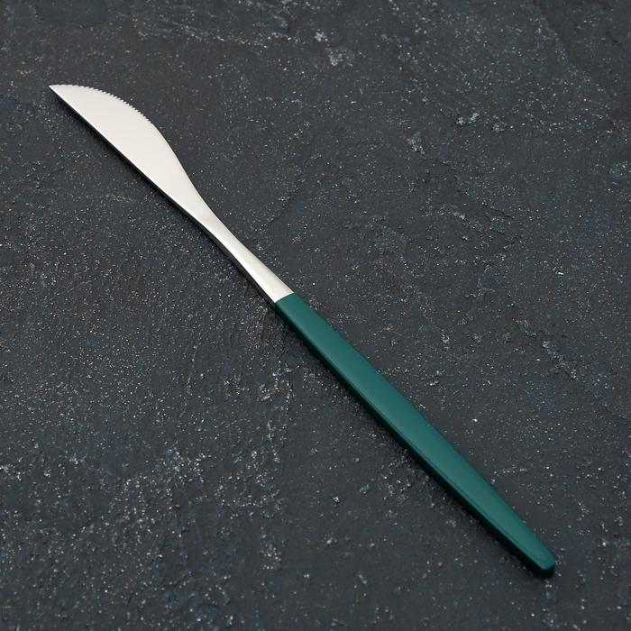фото Нож столовый 22 см magistro "блинк" цвет серебро, зеленая ручка, на подвесе