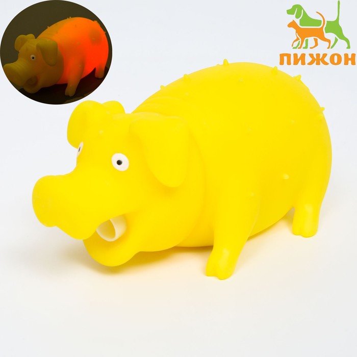 Игрушка пищащая Весёлая свинья для собак, хрюкающая, 19 см, жёлтая игрушкка пижон пищащая свинья на отдыхе для собак 14 5 х 5 см чёрная
